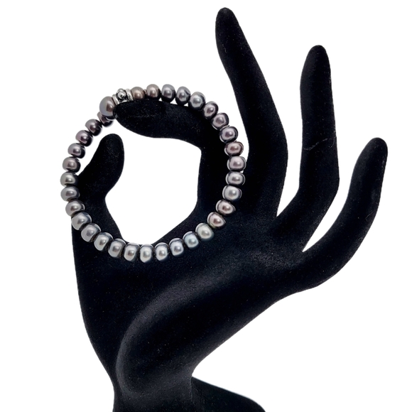 Honora Peacock Grey Natural Pearl Coil Cuff Sterling Silver Beads - Picture 5 of 9